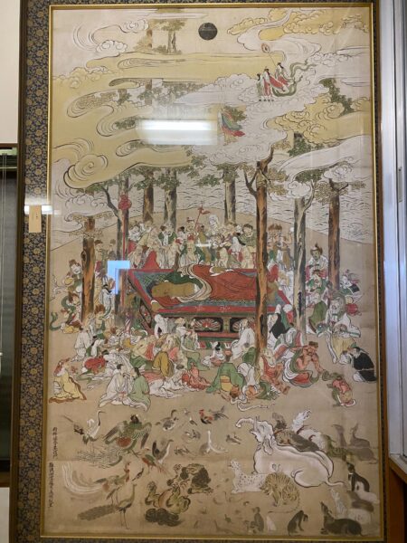 下荻野出身の狩野派の絵師、難波洞雪による釈迦涅槃図